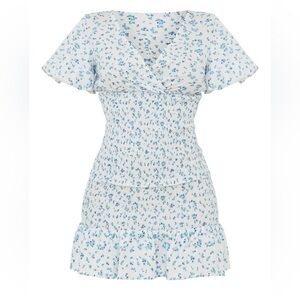 Floral White and Blue Dress